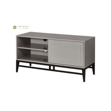 Black Solid Wood TV Stand with Sliding Door